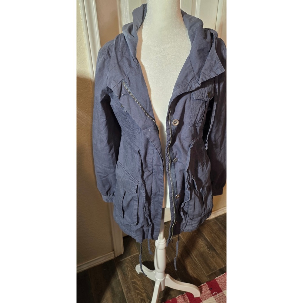 Love Tree Womens Navy Blue Cotton Utility Field Jacket Hooded LVW1022 Small